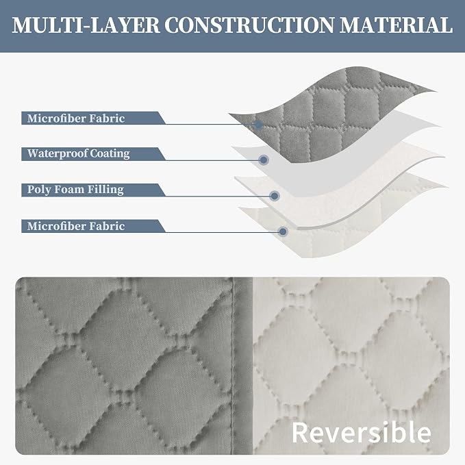 ISSUNTEX Double Protection 100% Waterproof Sofa Covers for Living Room, Reversible Furniture Protector for Dogs, Pets, Kids (Light Gray/Ivory) - Image 4