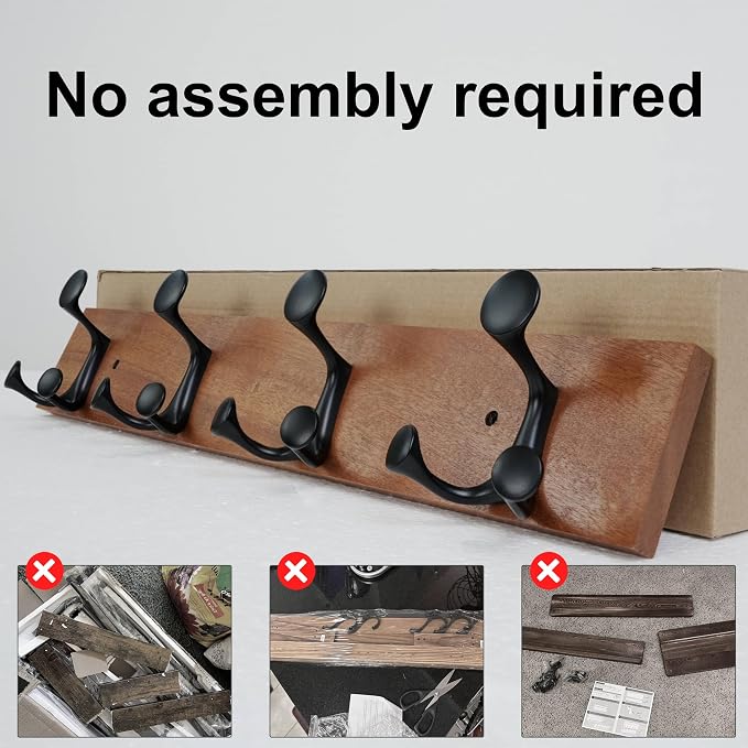 SKOLOO 24-Inch Wood Coat Rack Wall Mount with 4 Triple Hooks - Ideal for Family Entrances, Classrooms, and Pet Supplies Storage - Perfect Coat Hooks for Wall,Mahogany (Sapele), Pack of 2 - Image 5