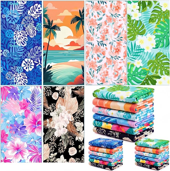 Remagr 24 Pcs Oversized Microfiber Beach Towels Bulk 60"x 28" Extra Large Quick Dry Absorbent Sand Free Towels for Adults, Pool, Travel, Swim, Yoga, Gym (Hawaiian) by Remagr