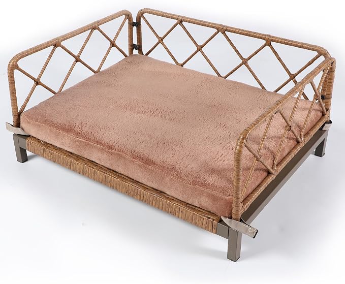 Elevated Waterproof Dog Beds with Egg Crate Foam Support Pet Bed, Outdoor Dog Sofa Bed PE Wicker Orthopedic Pet Couch Bed with Washable Removable Cushion for Medium, Small Dogs, Brown - Image 3