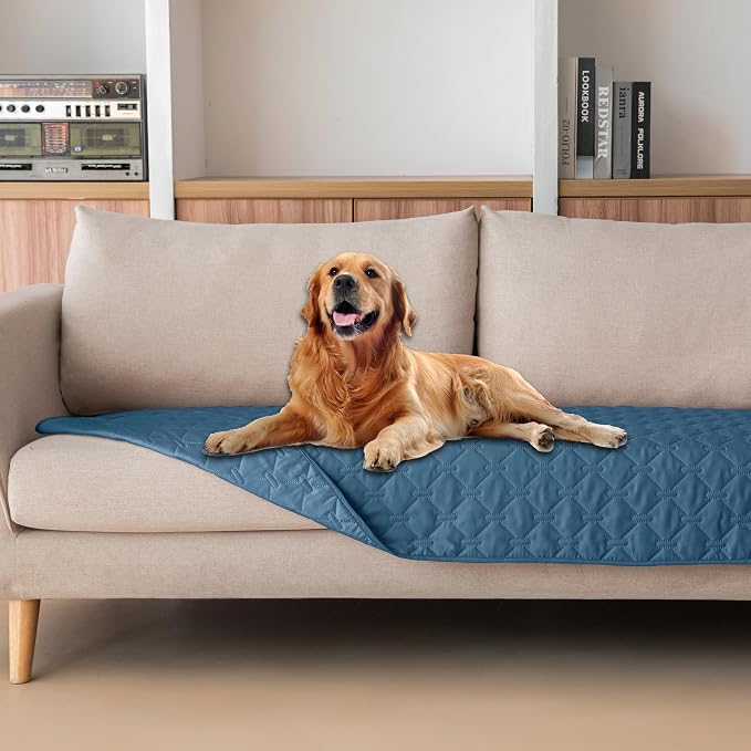 gogobunny 3X Stronger Waterproof Pet Blanket, Scratch Proof Furniture Protector for Dogs Cats, Reversible Cover 30x70 Inch, Dark Blue by gogobunny