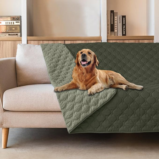 gogobunny 100% Double Sided Waterproof Dog Blanket Soft Pet Bed Cover Reversible Protect Furniture Couch Sofa Car for Puppy Large Dog Cat (Dark Olive/Light Olive, 82x82 Inch (Pack of 1)) by gogobunny