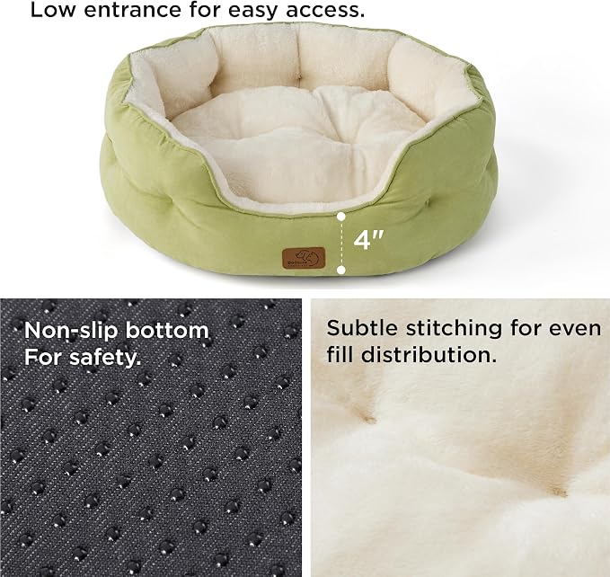 Bedsure Small Dog Bed Washable,Round Cat Beds for Indoor Cats,25in | Bean Green Soft Plush Pet Bed,Dog Beds for Small Dogs for Puppy and Kittens,Anti-Slip Bottom,Easy to Clean - Image 4