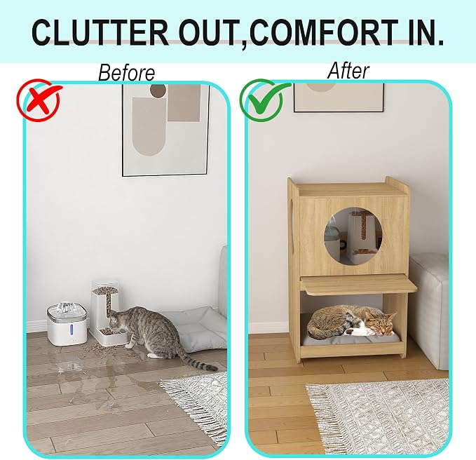 GDLF Cat Feeding Station with Water Fountain Space, Elevated Window Perch | Elevated Feeding Area, Spill-Proof Silicone Mat, Window Perch, Pull-Out Platform, Hidden Cat Storage - Image 3
