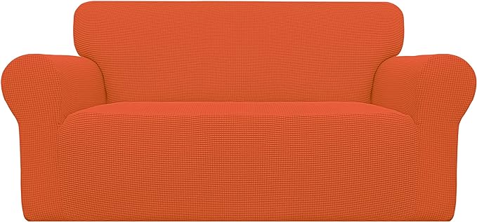 Easy-Going Stretch Loveseat Couch Covers Washable Orange | 1-Piece Loveseat Covers for 2 Cushion Couch Furniture Protector RV Sofa Slipcover Soft with Bottom for Kids Pets by Easy-Going