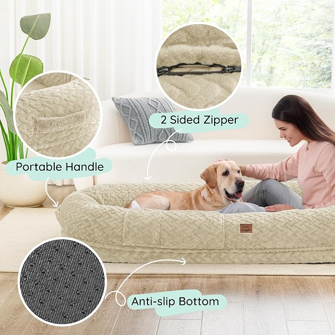 ChiXnuggle Faux Fur Washable Human Dog Bed Cover（Only Human Dog Bed） | 72*40*10,removable replace cover,soft fur,non-slip bottom,linen - Image 5