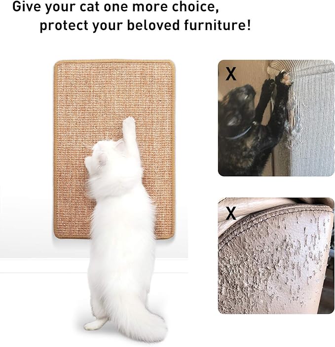 FUKUMARU Cat Scratcher Mat, 23.6 X 15.7 Inch Natural Sisal Cat Scratch Mat | Horizontal Cat Scratching Pad Mat Floor Rug with Sticky Tapes, Cat Wall Scratcher for Indoor Cats, Protect Couch and Carpet - Image 3