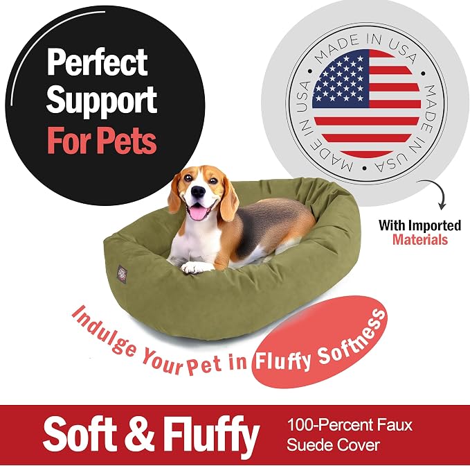 Majestic Pet 32 Inch Suede Calming Dog Bed Washable – Cozy Soft Round Dog Bed with Spine Support for Dogs to Rest Their Head - Fluffy Donut Dog Bed 32x23x7 (Inch) - Round Pet Bed Medium – Sage (2025) - Image 2
