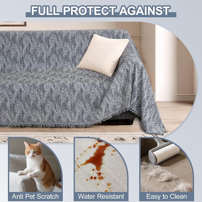 1OO% Waterproof Sectional Couch Covers for Dogs L Shaped Corner Sofa Cover Washable Chenille Sofa Slipcovers Blanket Modern Jacquard Pet Furniture Protector (91"x276", Navy Wave) - Image 4