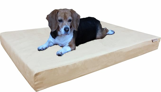 Dogbed4less Orthopedic Medium Large Dog Bed with Memory Foam for Pet, Waterproof Liner, Washable Microsuede Khaki Cover, 37X27X4 Inch by Dogbed4less