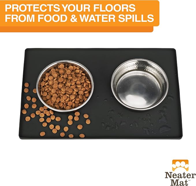Neater Pet Brands Neater Mat Cat & Dog Food Mat, Waterproof & BPA-Free Silicone Placemat with Raised Edge for Under Food and Water Bowls, 16" x 10", Midnight Black - Image 2