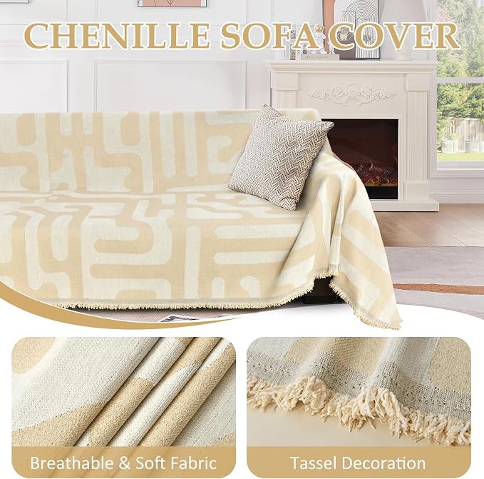 1OO% Waterproof Sectional Couch Covers for Dogs L Shaped Corner Sofa Cover Washable Chenille Sofa Slipcovers Blanket Modern Jacquard Pet Furniture Protector (91"x252", Boho Beige) - Image 6