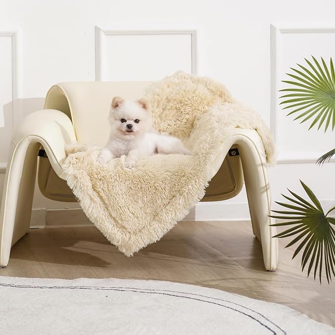 gogobunny Waterproof Dog Blanket for Couch & Furniture Protection - Super Soft Reversible Throw for Large Dogs & Cats, Calming Washable Fur & Sherpa Pet Blanket (25x35 Inch, Beige) - Image 4