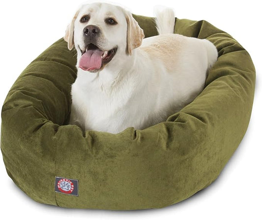 Majestic Pet 40 Inch Micro Velvet Calming Dog Bed Washable – Cozy Soft Round Dog Bed with Spine for Head Support - Fluffy Donut Puppy Mat 40x29x9 (inch) Large – Fern by MajesticPet