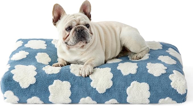 LE SURE Cute Aesthetic Bed Medium Size Dog,Jacquard Thick Pet Pillow 30x20 | Shredded Chopped Foam,Modern Plush Crate Cushion Gift for Medium Size Dog, Waterproof Washable Cover, Nonslip Bottom, Blue by Lesure