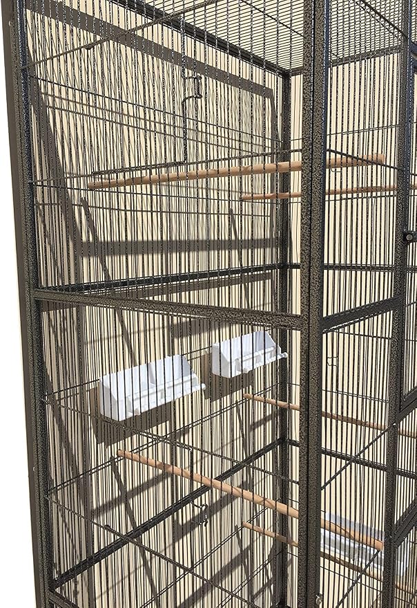 Extra Large 32" x 19" x 67.5"H Wrought Iron Tight Bar Spacing Breeding Flight Canary Parakeet Cockatiel Lovebird Finch Breeder Cage Side Doors Double Feeder Cup with Detachable Rolling Stand - Image 4