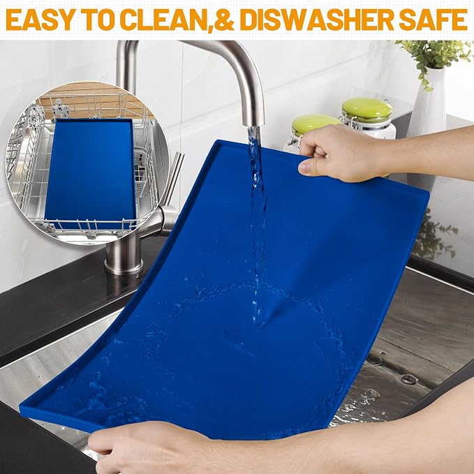 Hubulk Dog Feeding Mat,100% Waterproof BPA Free Silicone Pet Food and Water Bowl Placemat,Dishwasher, High Raised Edge to Prevent Spills,Nonslip Tray to Stop Messes on Floor (24"x16"x0.5", Navy) - Image 7