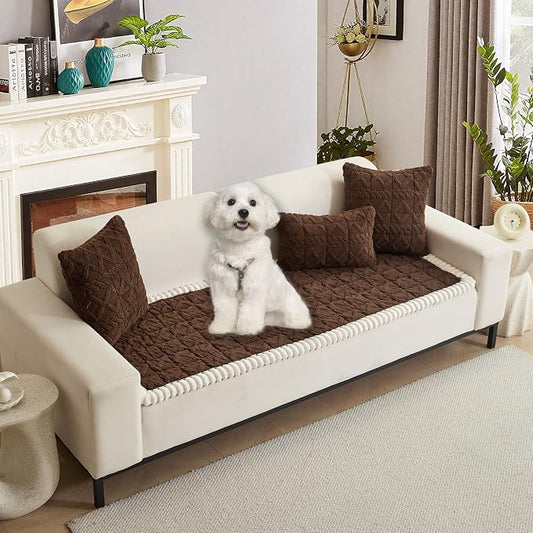 HANDONTIME Funny Fuzzy Couch Protector for Dogs Washable Jacquard Geometric Dog Sofa Cover Plush Couch Covers for Pets Non-Slip Durable Comfortable Pet Furniture Cover (Charcoal, 27.6" x 59.1") by HANDONTIME