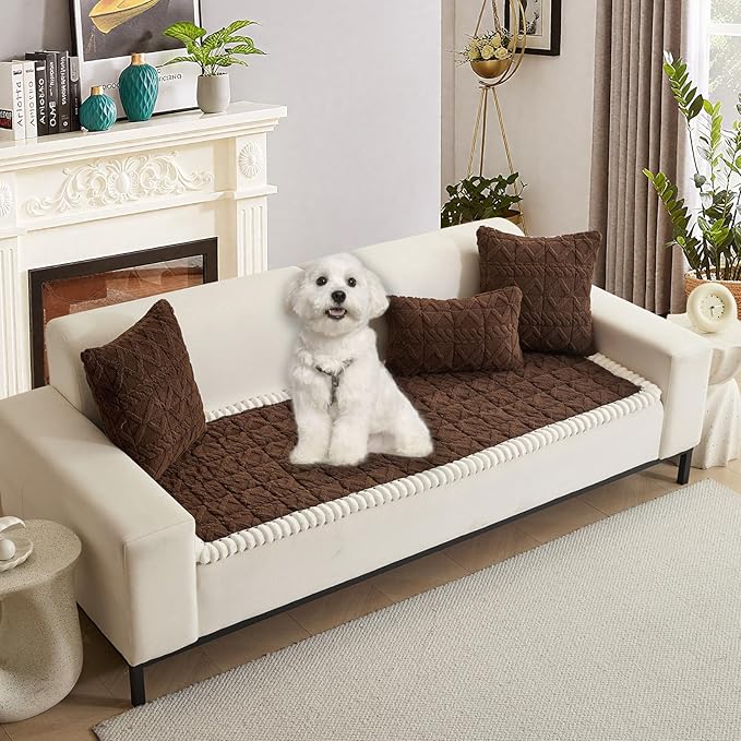 HANDONTIME Funny Fuzzy Couch Protector for Dogs Washable Jacquard Geometric Dog Sofa Cover Plush Couch Covers for Pets Non-Slip Durable Comfortable Pet Furniture Cover (Charcoal, 27.6" x 70.9") by HANDONTIME