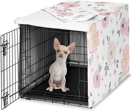 Sweet Jojo Designs 24in. Small Dog Crate Cover (Pink/Grey Boho Floral) for Girls Pet Cage, Kennel Covers (Watercolor, Flower, Elegant Rose, Bohemian, Shabby Chic, Farmhouse, Nature, Blush & Gray) by SweetJojoDesigns