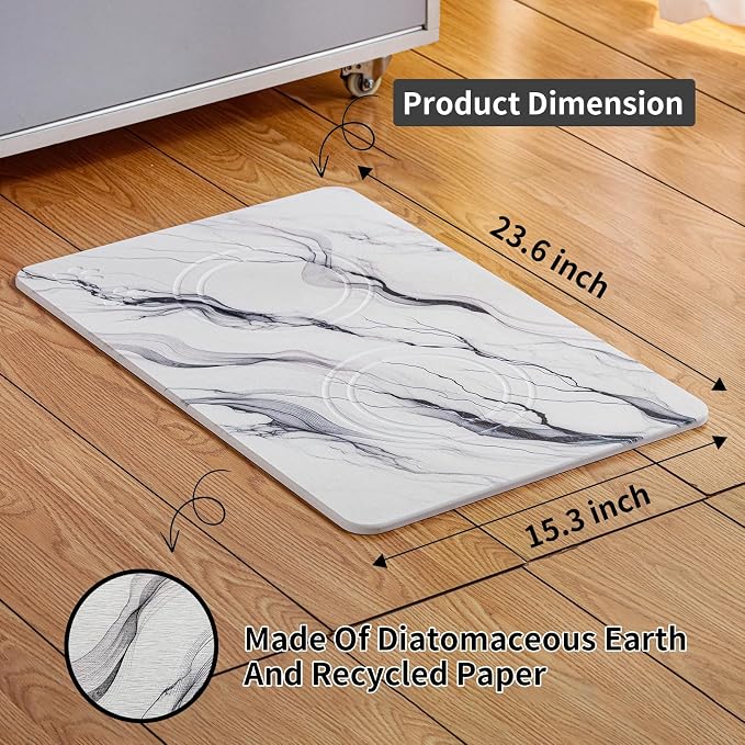 Diatomite Stone Pet Feeding Mat for Dog Cat Super Absorbent Diatomite Quick Drying Stone Dog Food Water Mat, Dog Mats for Food and Water with Non-Slip Station, Fast Dry Pet Mats,Marble White - Image 3