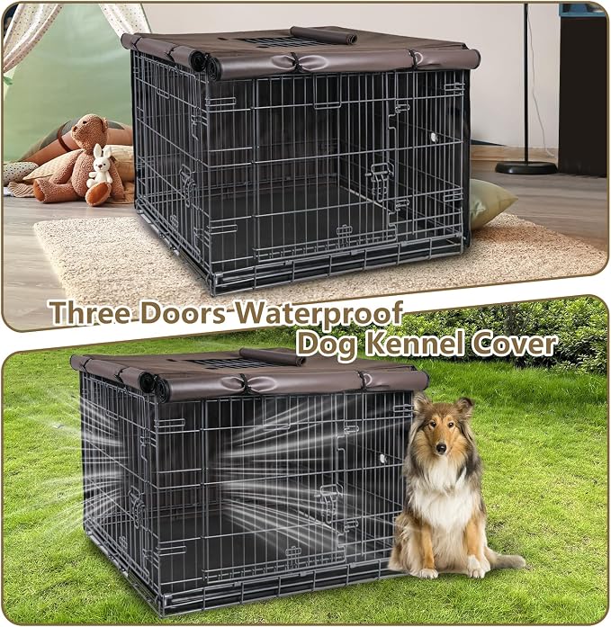 Dog Crate Cover Heavy Duty Oxford Fabric for 48-Inch Wire Crates | Brown Kennel Cover Only, Fits 1 & 2 Door Wire Cages, Provides Privacy & Comfort Space, Includes Water Bottle Sipper Tube - Image 5