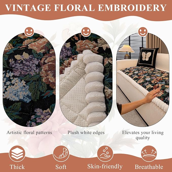STACYPIK Vintage Floral Pets Sofa Seat Cover Washable Non Slip Couch Cushion Cover Living Room Jacquard Furniture Seat Protector for 3 Seater Pet Friendly Scratch-Resistant Quilted Bed Mat-27.6X70.9IN - Image 4