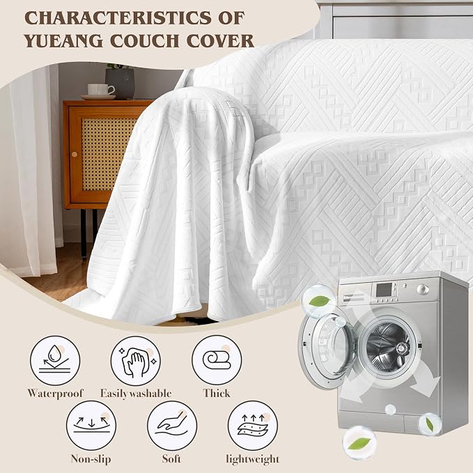 Waterproof Couch Cover, Reversible, Pet-Friendly, Washable and Anti-Slip Sofa Covers for Sofa Protection with 2 Cushions, Ideal Sofa Slipcovers for Dogs and Cats (71×102in/White) - Image 7