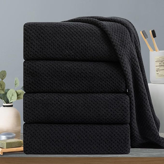 Black Bath Towels Set 35x70 Inches - Luxury 600 GSM Oversized Bath Sheet Towel,Extra Large Microfiber - Quick Dry,Highly Absorbent,Super Soft Shower Towels Spa Hotel Bathroom Towel Set (4-Pack) by Hailea