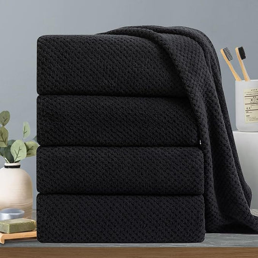 Black Bath Towels Set 35x70 Inches - Luxury 600 GSM Oversized Bath Sheet Towel,Extra Large Microfiber - Quick Dry,Highly Absorbent,Super Soft Shower Towels Spa Hotel Bathroom Towel Set (4-Pack) by Hailea