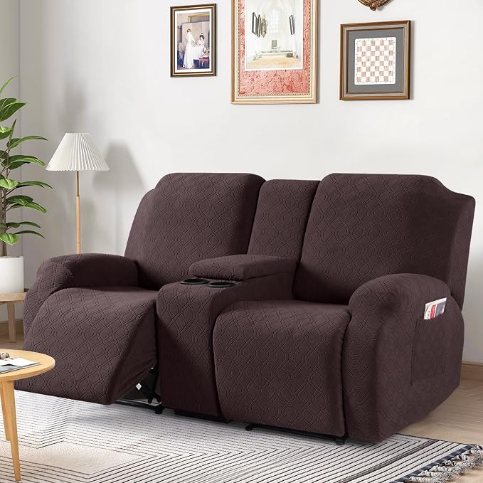VANSOFY Stretch Recliner Loveseat Cover with Middle Console, Dark Coffee | 4-Pieces, Soft Furniture Protector, Washable Slipcover with Pocket, Pets Sofa Cover, High Stretchy fabric Couch Cover - Image 7
