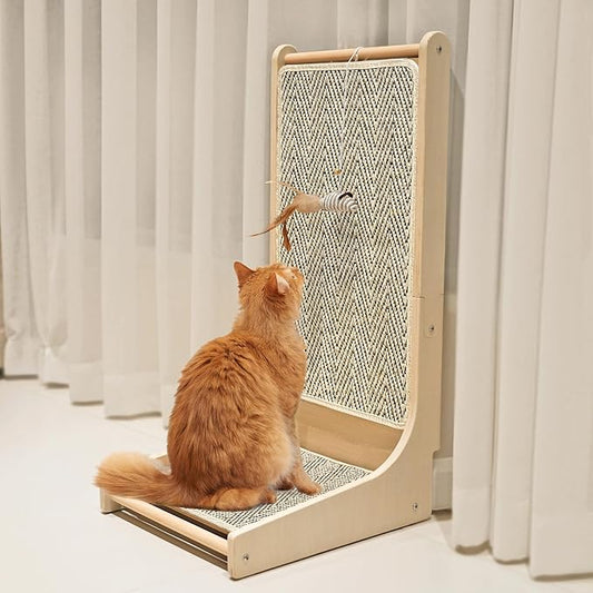 PETKARAY Cat Scratcher, Sisal Cat Scratch Pad, L Shape Scratching Board for Indoor Kitty, Floor Mounted Scratcher with Mouse Toy Catnip by PETKARAY
