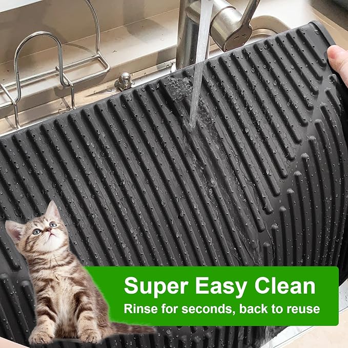 Gosmol Cat Litter Mat XXL 38" x 25" Extra Large Waterproof Trapping Mat with Raised Points, Easy Clean Litter Mat, Non-Slip Silicone Cat Mats for Litter Boxes & Floor-Black - Image 5