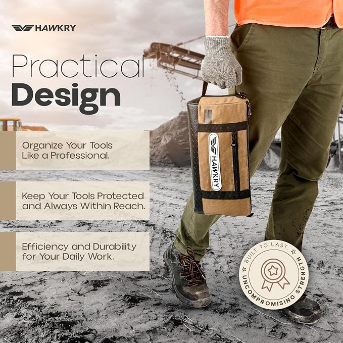 HAWKRY Heavy Duty Canvas Tool Bag – Waterproof Canvas Zipper Pouch, Garden Tool Bag, Construction Bags Heavy Duty, Small Zipper Pouch, Motorcycle Tool, Multipurpose Fishing Bag - Image 5