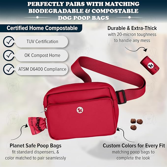 Puppington 3-in-1 Crossbody Dog Walking Bag & Treat Pouch with Matching Planet Safe Poop Bags & Built-In Dispenser - Dog Mom Gift for Puppy Training with Zippered Pockets (Ruby Red) - Image 5