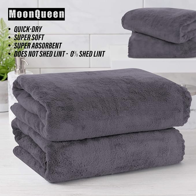 MOONQUEEN 2 Pack Premium Bath Towel Set - Quick Drying - Microfiber Coral Velvet Highly Absorbent Towels - Multipurpose Use as Bath Fitness, Bathroom, Sports, Yoga Towel (Dark Grey, Bath Towel) - Image 5