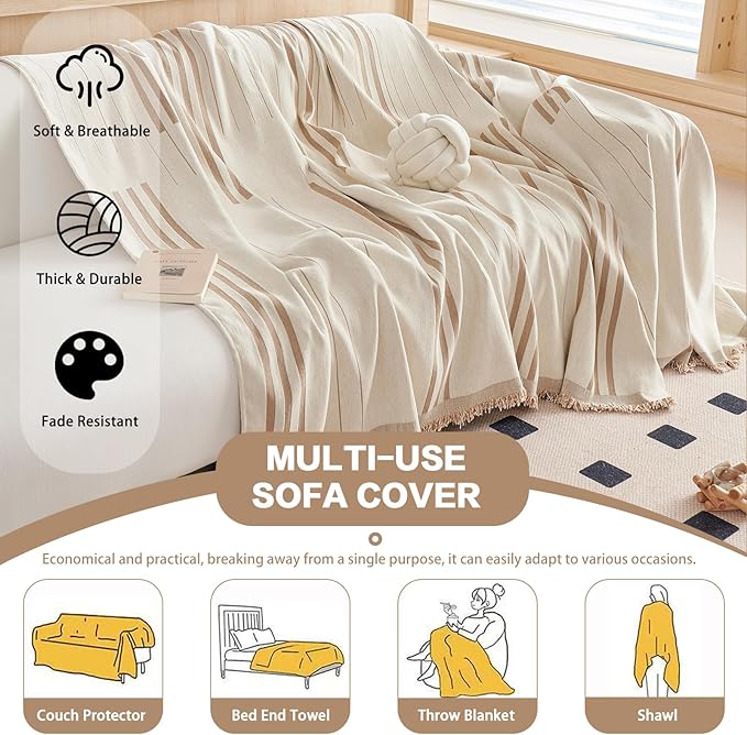 DREAMINGO Couch Cover Reversible Chenille Furniture Protector Sofa Covers for Pet Kids Coffee Couch Cover for 3 Cushion Couch Sofa Vertical Stripe Jacquard Sofa Slipcover Sectional, 71"x150" - Image 6