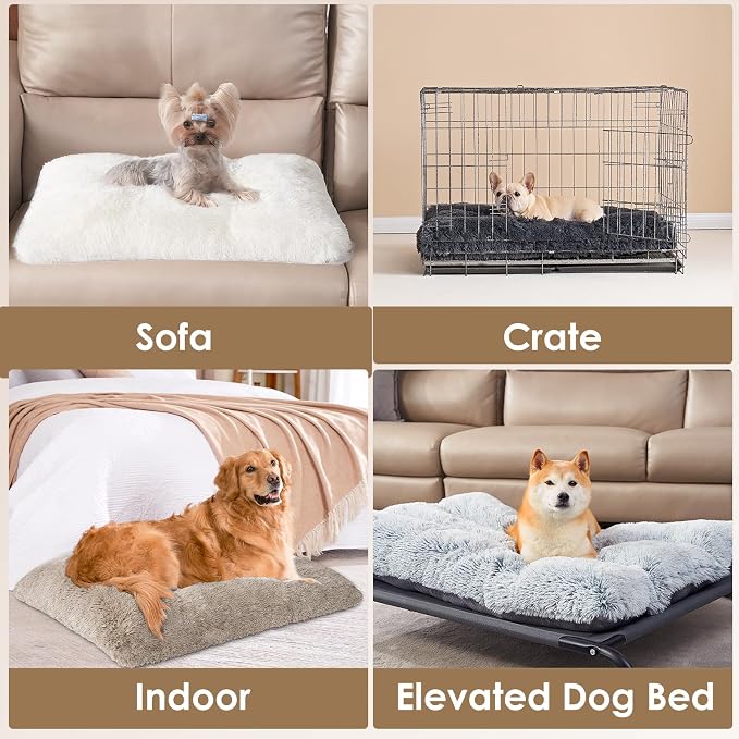 EHEYCIGA Fluffy Dog Crate Bed for Small Dogs, Plush Crate Pad, Taupe | Calming Anti Anxiety Small Dog Bed, Washable Soft Warm Faux Fur Crate Mat with Non-Slip Bottom - Image 6