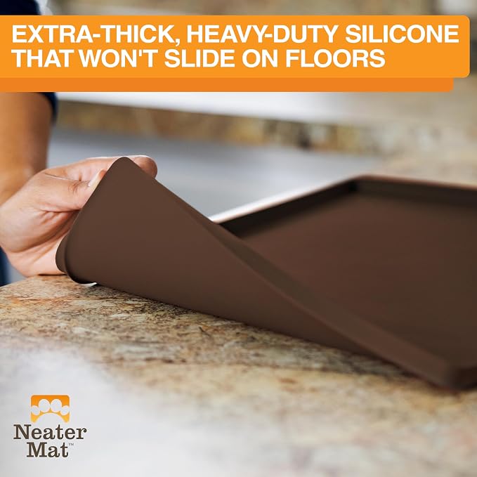 Neater Pet Brands Neater Mat Pet Mats for Food and Water, Cat & Dog Bowl Mat Waterproof Silicone, Feeding Tray, Dog Food Mats for Floors, Placemat w/Raised Edge for Under Bowls, 16” x 10”, Brown - Image 4