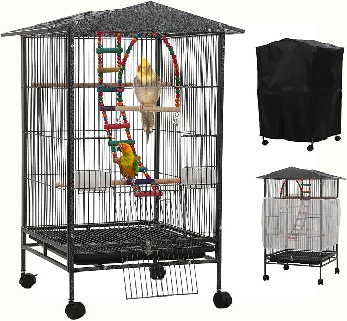 Large Parakeet Cage,Small Bird Cage,Cockatiel Cage for Birds with Covers,Parrot Cage Accessories for Finch,Cockatiels,Conure Bird,Budgie,Pigeon,Canary,Lovebird,Quaker (Meduim Birdcage) by SINOPET