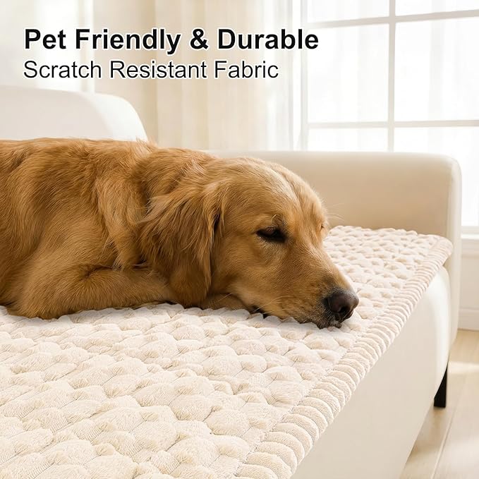 Smiry Non Slip Couch Covers for Dogs, Scratch Resistant Pet Sofa Protector | Machine Washable Soft Fuzzy Thick Furniture Cover for Sofa Loveseat Sectional Large Dogs, Cream, 35.4" x 70.9" - Image 3