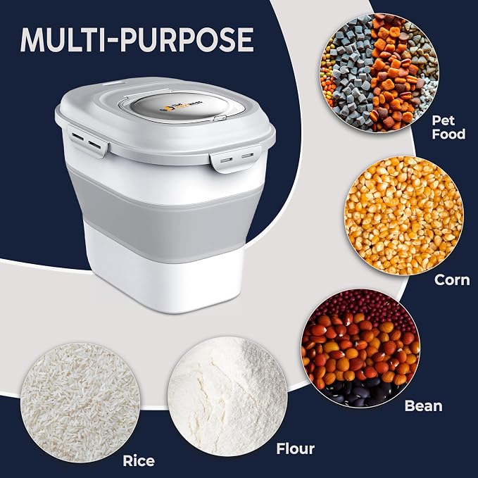 Dog Food Storage Container 30-35 lb, Airtight Collapsible Cute Dog Food Container with Wheels & Scoop, Stackable Pet Food Storage Container for Dog & Cat Food - Image 5