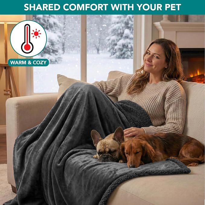 PetAmi Waterproof Dog Blanket for Couch, Large 60x40, Pee Proof Sherpa Fleece Reversible Pet Throw, Furniture Protector for Bed Sofa Kennel, Soft Washable Cover for Medium Dogs Cats, Grey Sherpa - Image 4