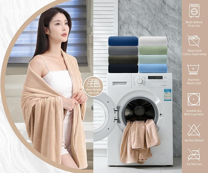 Extra Large Bath Sheet 4 Piece (35"x70")-Ultra Soft Oversized Bath Towel,Bath Sheet Set for Bathroom Hotel,Highly Absorbent Quick Dry Shower Towel Set for Adults,Bathroom Towel - Image 5
