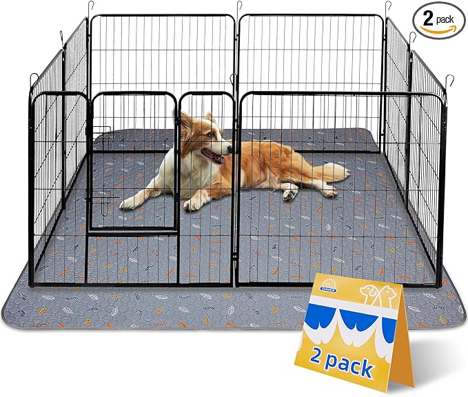 Sunheir Washable Pee Pads for Dogs Extra Large 36" x 48" 2-Pack Reusable Puppy Pads Pet Training Pads, Whelping Pad, Non-Slip Protects Against Urine Leakage (Leaves - Light Grey, 36x48) by SUNHEIR