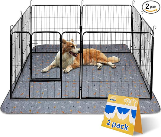 Sunheir Washable Pee Pads for Dogs Extra Large 36" x 48" 2-Pack Reusable Puppy Pads Pet Training Pads, Whelping Pad, Non-Slip Protects Against Urine Leakage (Leaves - Light Grey, 36x48) by SUNHEIR
