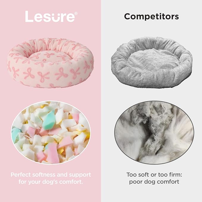 LE SURE Shown on TV Donut Large Dog Beds - Round Cat Beds Indoor Anti-Anxiety Calming Gift for Pets, Washable Home Decor Cute Beds with Jacquard Shaggy Plush & Anti Slip Bottom, 36 Inch, Pink Taffy - Image 4