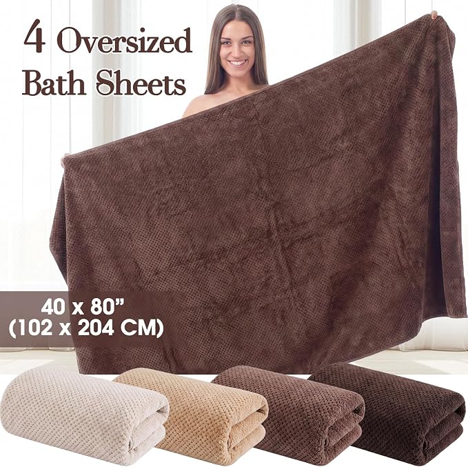 Newwiee 4 Pcs Oversized Bath Towel 40'' x 80'' Bath Sheet,Brown Colors | Fluffy Microfiber Quick Dry, Extra Large Bathroom Towel, Soft Absorbent Adult Shower Sheet, Fall Halloween Decor, Spa Beach - Image 2