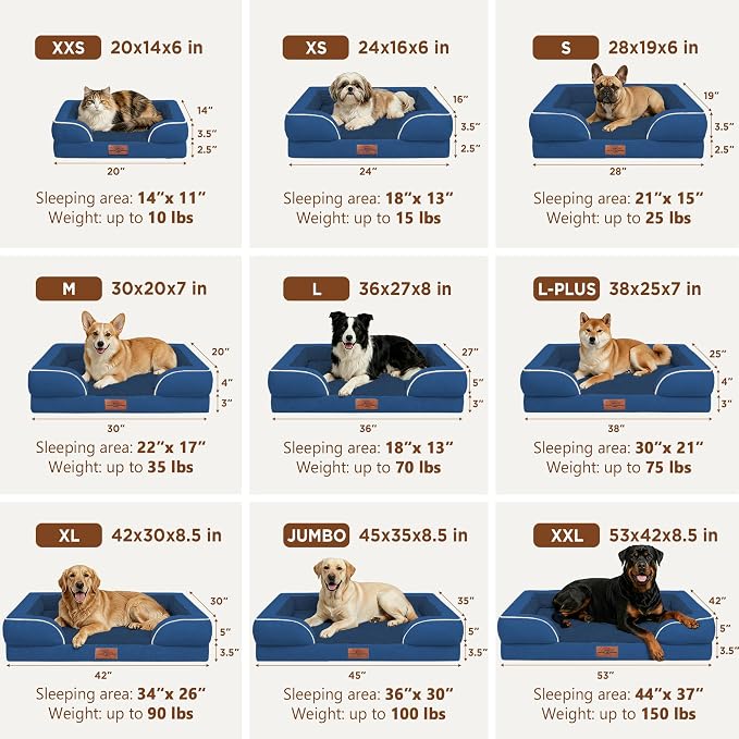 Comfort Expression Orthopedic Dog Bed for Extra Large Dogs with Bolster | Waterproof Dog Couch Bed with Washable Cover & Non-Slip Bottom, Supportive Egg Crate Foam Big Dog Bed, 53x42Inch - Image 8