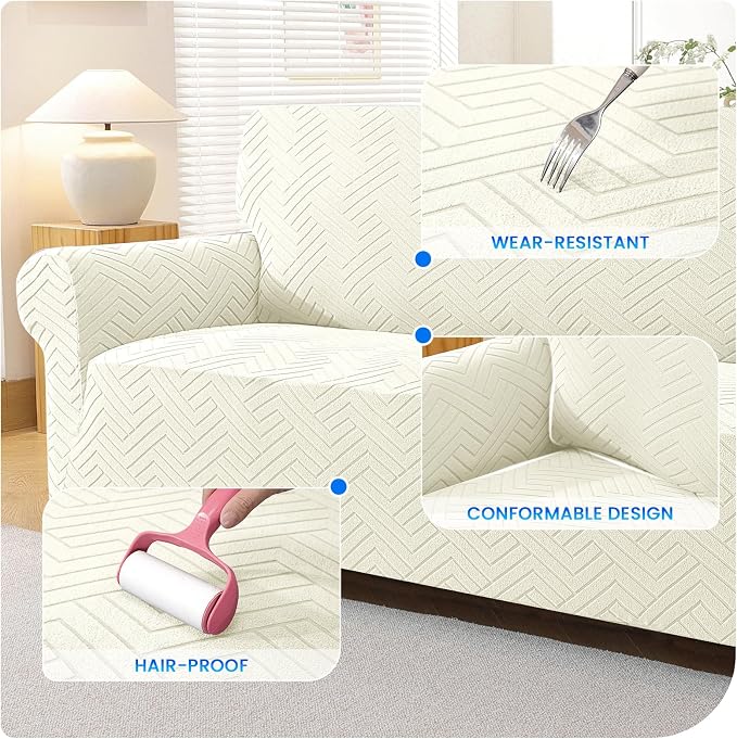 Stretch Sofa Cover Non-Slip Washable Furniture Protector | Stretch, 31"-46".Soft, Non Skid Foam, Elastic Bottom, Machine Washable, for Kids & Pets, Couch & Sofa, Beige Yellow - Image 6
